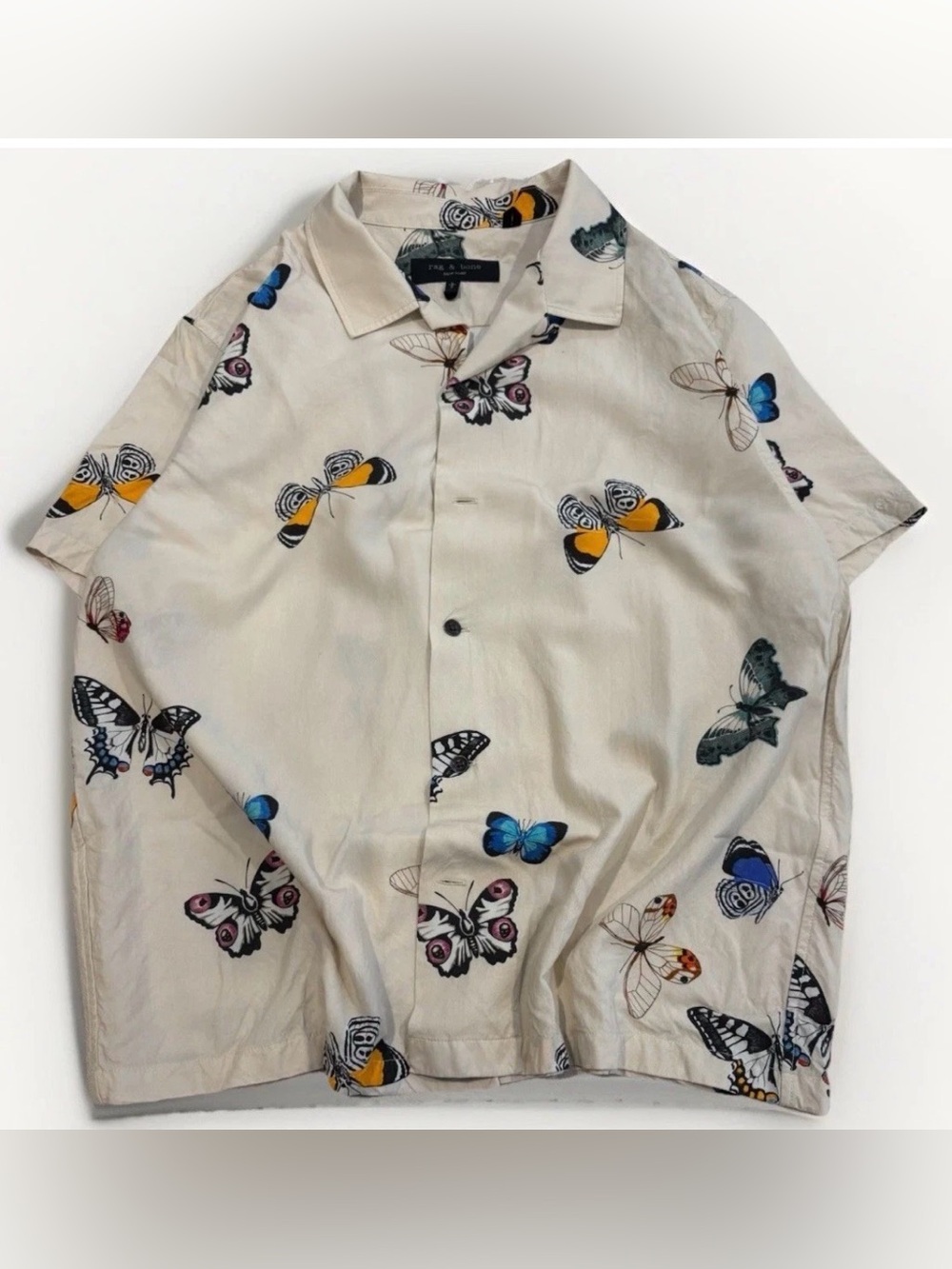 Rag & Bone Avery Shirt Camp-Collar Printed Woven Butterfly Size Large